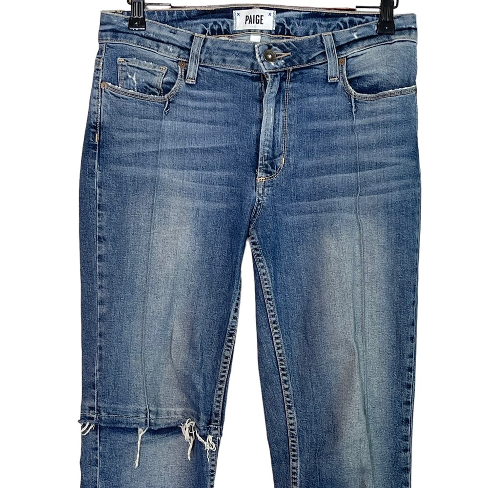 Paige Jacqueline Straight Distressed Patchwork Cropped Jeans size 27 - Picture 5 of 14